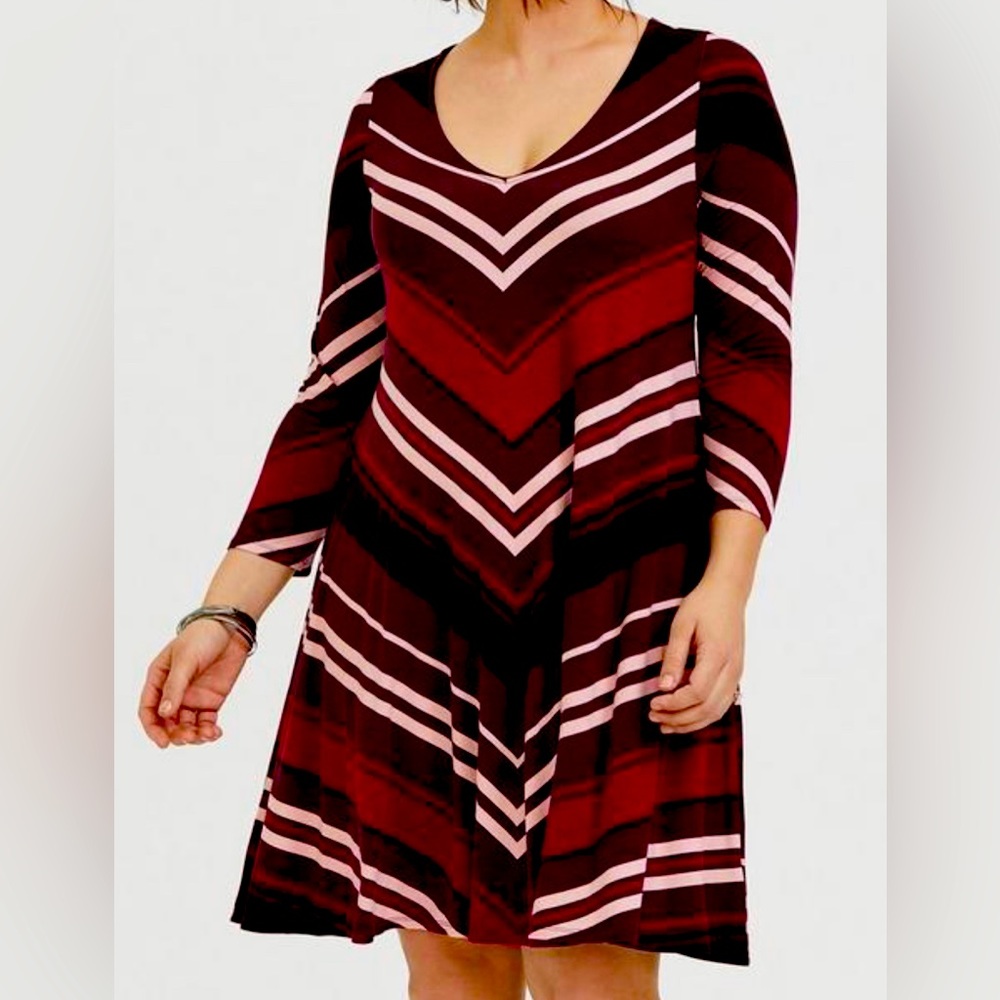 Burgundy Stripe Jersey Mini Trapeze Dress